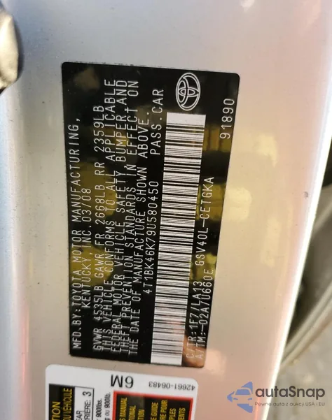 2009 Toyota Camry Se z USA, uszkodzony, nr VIN 4T1BK46K79U580450